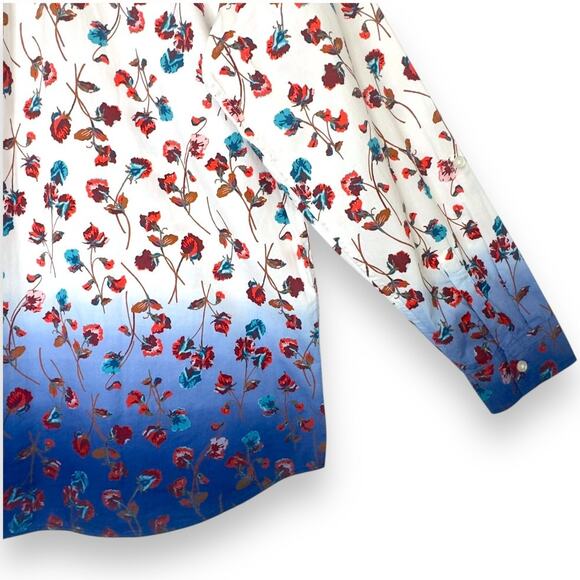 Lands' End Roll-Tab Poplin Boyfriend Tunic Shirt Size XL Cream Blue Ombre - Picture 7 of 13